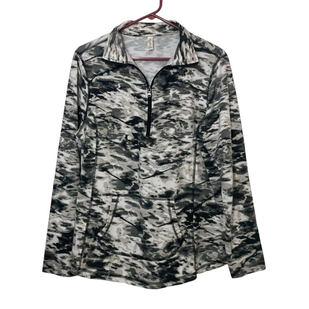Exertek Women’s Size 1X Black Gray White Camouflage 1/4 Zip Activewear Top L/S - Picture 2 of 6